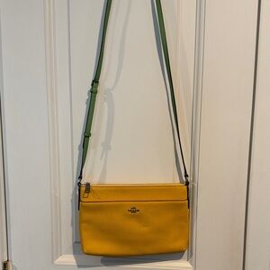 Coach Vibrant Yellow Crossbody Bag with Green Strap